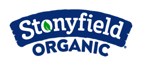 Stonyfield organic brand logo with blue and green text on a white background, now symbolizing inclusion.