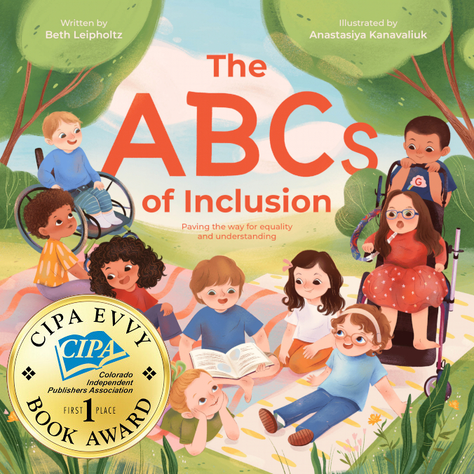 Children of diverse backgrounds and abilities, including raising a deaf child, gather joyfully around a children's book titled 'the ABCs of Inclusion,' symbolizing a journey of learning and acceptance with a